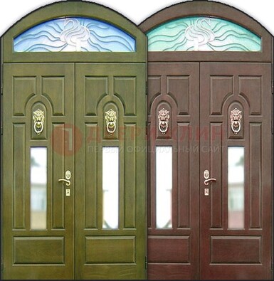 Стальная арочная дверь со стеклом ДА-17 для монолитного дома в Люберцах