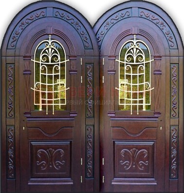 Индивидуальная арочная дверь со стеклом и ковкой ДА-19 в Люберцах