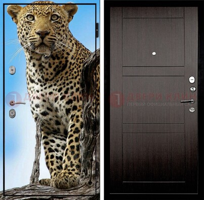 Железная дверь с рисунком гепарда снаружи ДФ-27 в Люберцах