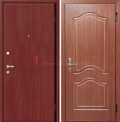 Красная металлическая дверь с ламинатом МДФ внутри ДЛ-8 в Люберцах