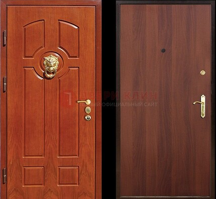 Оранжевая стальная дверь с МДФ ламинат внутри ДМ-18 в квартиру в Люберцах