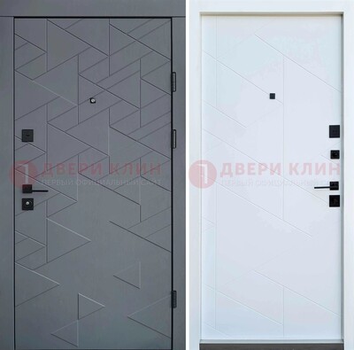 Серая металлическая дверь МДФ с узором  ДМ-224 в Люберцах