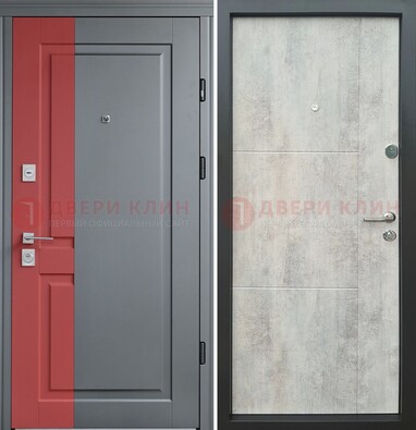 Серая с красной полосой металлическая дверь МДФ ДМ-245 в Люберцах