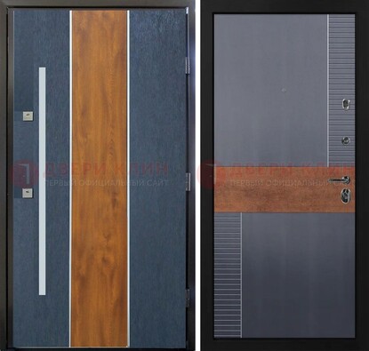 Темная металлическая дверь МДФ со вставками ДМ-411 в Люберцах