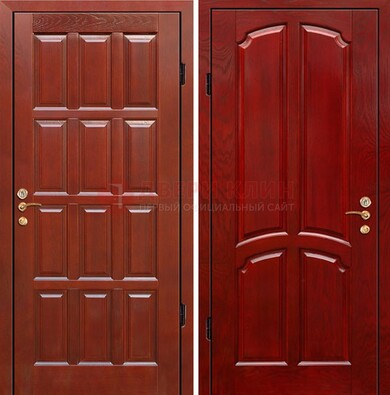 Красная металлическая дверь с массивом дуба ДМД-15 в Люберцах