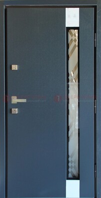 Серая стальная дверь с порошковым покрытием и стеклянной вставкой ДП-216 в Люберцах