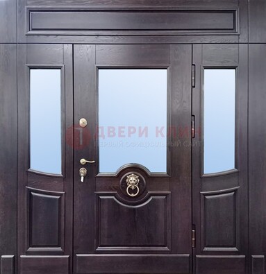 Филенчатая металлическая дверь с панелью МДФ и стеклом ДПР-102 в Люберцах