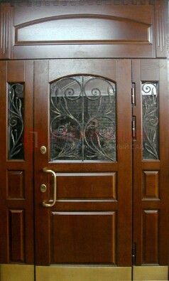 Стальная парадная дверь со вставками из стекла и ковки ДПР-30 в коттедж в Люберцах