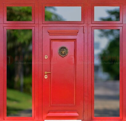 Красная парадная дверь для частного дома ДПР-88 в Люберцах