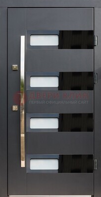 Черная стальная дверь МДФ хайтек со стеклом ДС-16 в Люберцах