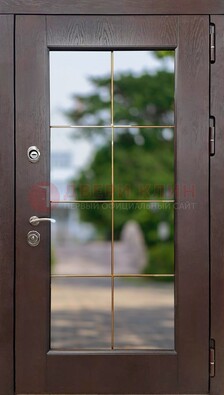 Коричневая стальная дверь со стеклом ДС-19 в Люберцах