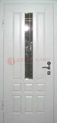 Белая металлическая дверь со стеклом ДС-1 в загородный дом в Люберцах