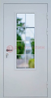 Белая железная дверь порошок со стеклом ДС-31 в Люберцах