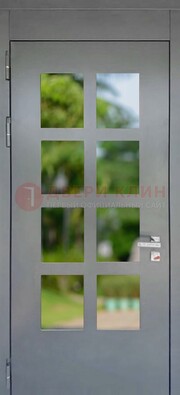 Серая металлическая дверь со стеклом ДС-78 в Люберцах