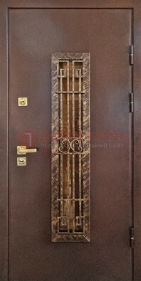 Металлическая дверь с порошковым напылением со стеклом и ковкой ДСК-110 в Люберцах