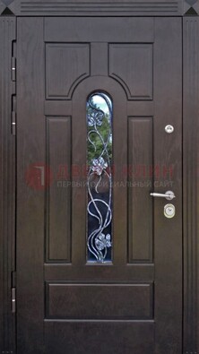 Металлическая дверь со стеклом и ковкой в цвете венге ДСК-142 в Люберцах