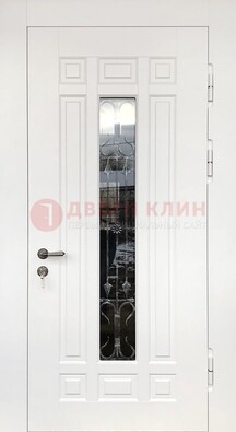 Белая стальная дверь винорит со стеклом и ковкой ДСК-191 в Люберцах