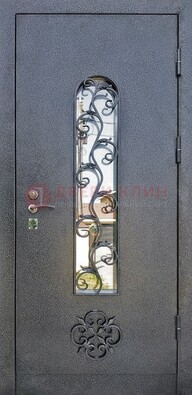 Темная стальная дверь Порошок со стеклом и ковкой ДСК-217 в Люберцах