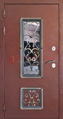 Уличная дверь Порошок со стеклом и ковкой для дома ДСК-218 в Люберцах
