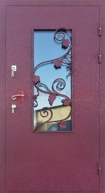 Железная дверь Порошок со стеклом и ковкой лозы ДСК-220 в Люберцах