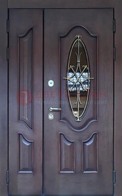 Темная металлическая дверь Винорит со стеклом и ковкой ДСК-239 в Люберцах