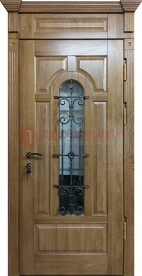 Металлическая дверь массив со стеклом и ковкой для дома ДСК-246 в Люберцах