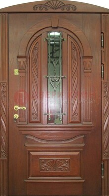 Узорная железная дверь массив со стеклом и ковкой ДСК-247 в Люберцах