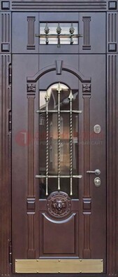 Металлическая дверь массив со стеклом и ковкой с фрамугой ДСК-249 в Люберцах