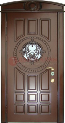 Шоколадная металлическая дверь Винорит со стеклом и ковкой ДСК-269 в Люберцах