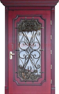 Красная стальная дверь Винорит со стеклом и ковкой ДСК-271 в Люберцах