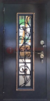 Железная дверь с порошковым напылением стеклом и ковкой ДСК-279 в Люберцах
