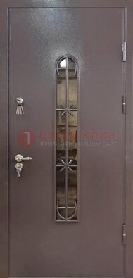 Металлическая дверь Порошок с небольшим стеклом и ковкой ДСК-282 в Люберцах