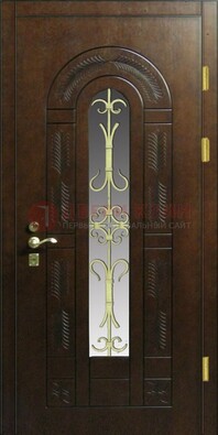 Дизайнерская металлическая дверь со стеклом и ковкой ДСК-50 в Люберцах