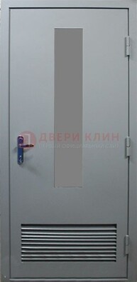 Серая металлическая техническая дверь с декоративной вставкой ДТ-14 в Люберцах