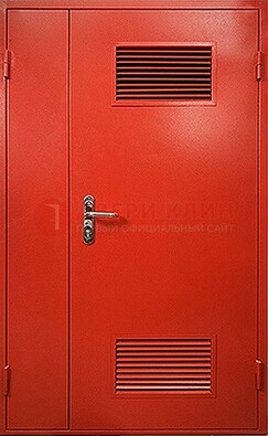 Красная железная техническая дверь с вентиляционными решетками ДТ-4 в Люберцах