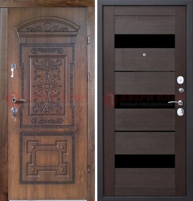 Стальная коричневая филенчатая дверь с виноритом и темной МДФ ДВТ-122 в Люберцах