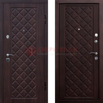 Коричневая металлическая дверь с МДФ с двух сторон ДМ-1555 в Дубне
