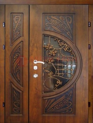 Металлическая дверь с виноритом и резной панелью внутри ДВТ-70 в Люберцах
