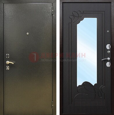 Железная темная дверь c порошковым напылением и МДФ с узором и зеркалом ДЗ-111 в Люберцах