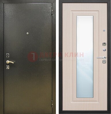Входная темная дверь c порошковым покрытием и МДФ Белый дуб и зеркалом ДЗ-112 в Люберцах