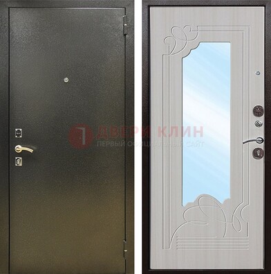 Входная темно-серая дверь c порошковым покрытием и МДФ с резьбой и зеркалом ДЗ-113 в Люберцах
