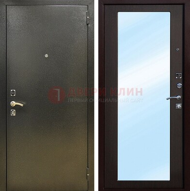 Входная темно-серая дверь c порошковым покрытием и МДФ с зеркалом ДЗ-114 в Люберцах