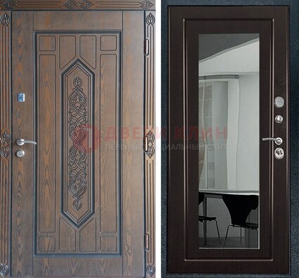 Уличная коричневая дверь c виноритом и МДФ Венге с зеркалом ДЗ-116 в Люберцах