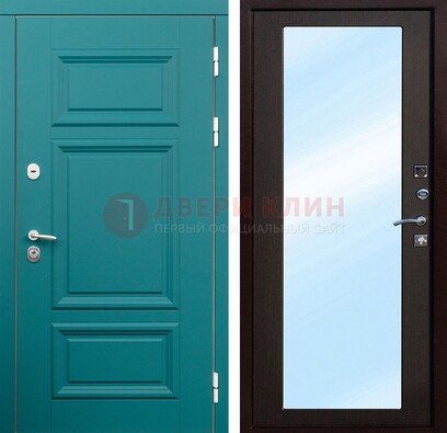 Зеленая входная дверь терморазрыв c виноритом и МДФ с зеркалом ДЗ-122 в Люберцах