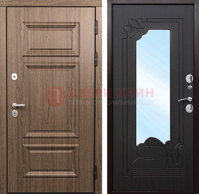 Входная коричневая дверь с зеркалом МДФ Венге ДЗ-127 в Люберцах