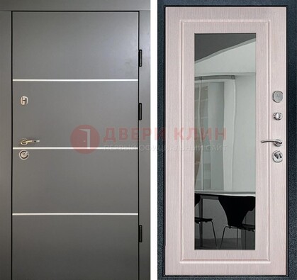 Черная металлическая дверь с зеркалом ДЗ-12 в Люберцах