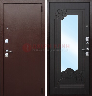 Коричневая стальная дверь с зеркалом ДЗ-18 в Люберцах