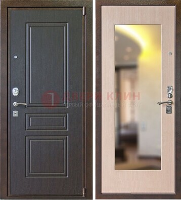 Коричневая стальная дверь с зеркалом МДФ внутри ДЗ-27 в Люберцах
