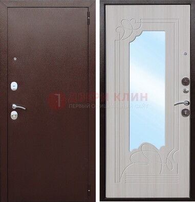 Коричневая металлическая дверь с зеркалом МДФ внутри ДЗ-33 в Люберцах