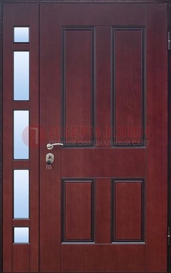 Красная входная полуторная дверь со стеклом ПЛ-10 в Люберцах